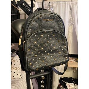 Michael kors mk abbey medium black leather stud backpack
